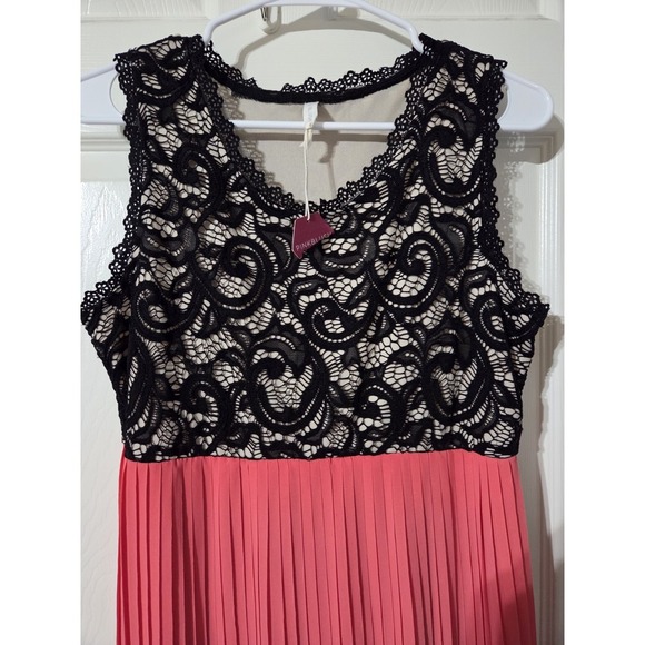 Pink Blush Dress Maxi Crochet Lace Black Pink Pleated Chiffon Bohemian, Large - Picture 3 of 6